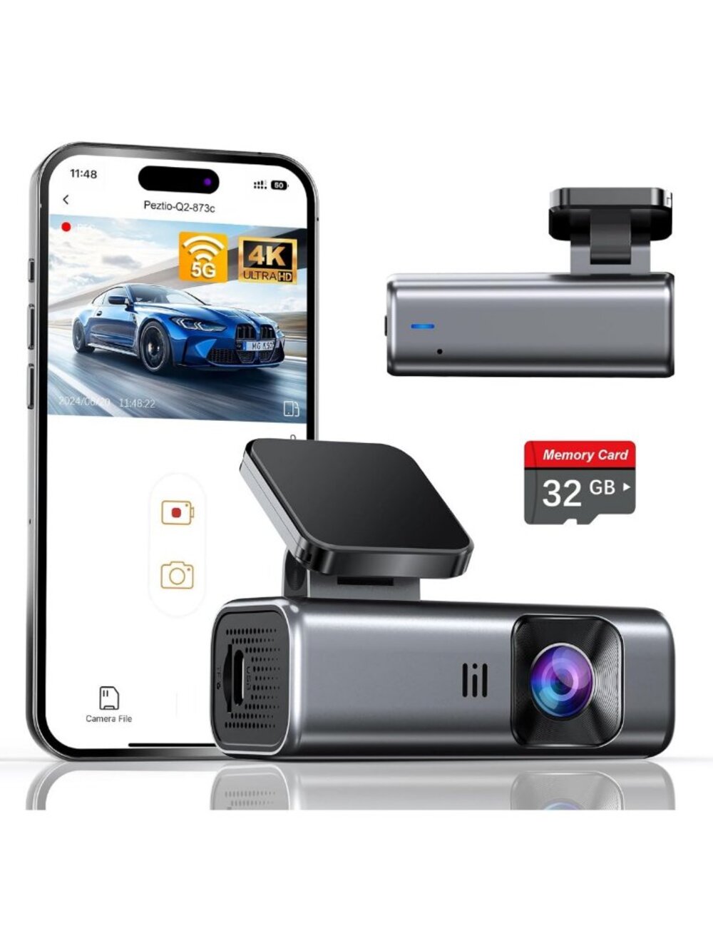 4K Ultra HD Dash Cam with 5GHz WiFi & 32GB Card - Compact Mini Car Camera